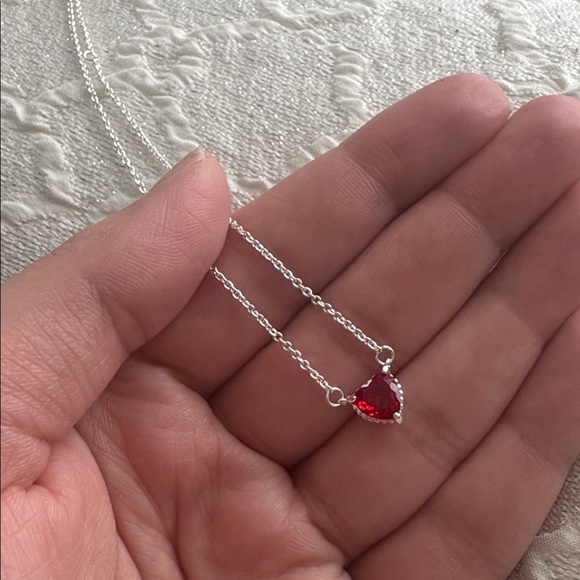 Red Heart Pendant Necklace – Silver Tone | Minimalist Romantic Jewelry - Picture 5 of 9